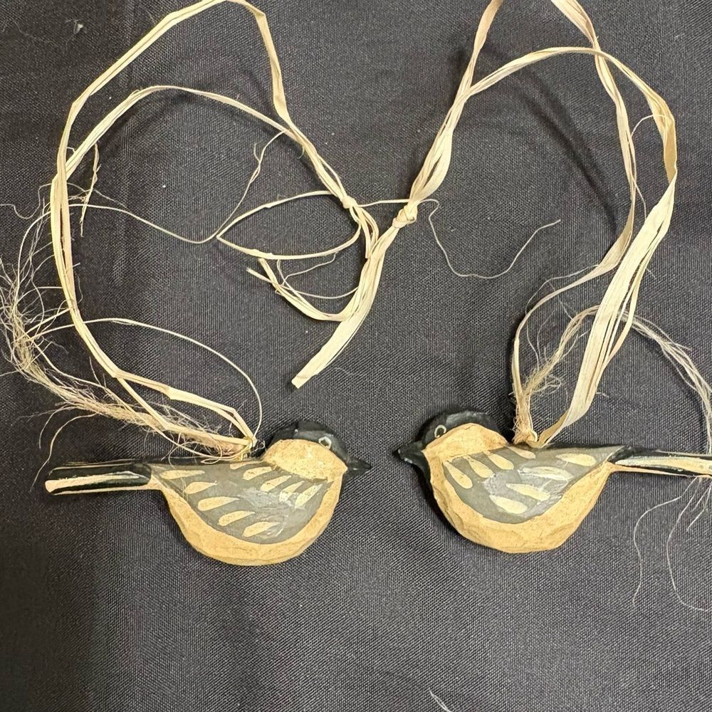 Handcrafted Bird Ornaments with Raffia Hangers